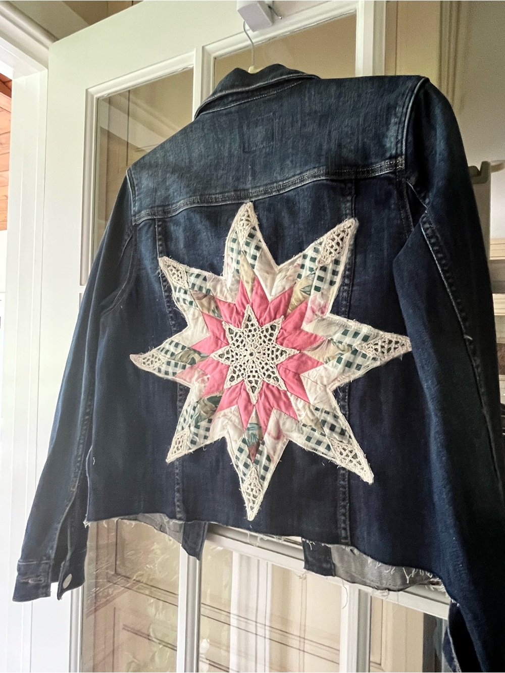 Joe's Jeans Denim Jacket with Pink & White Quilted and Crochet Star